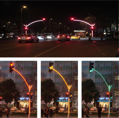 Illuminated traffic lights poles-Traffic safety