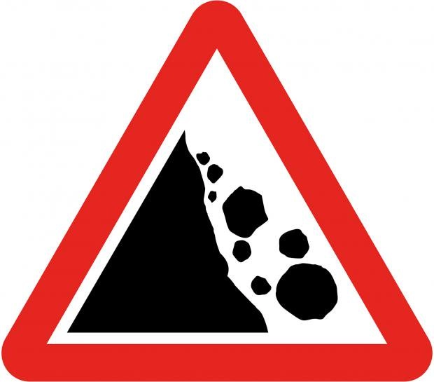 Saudi road code - traffic sign "falling rocks"